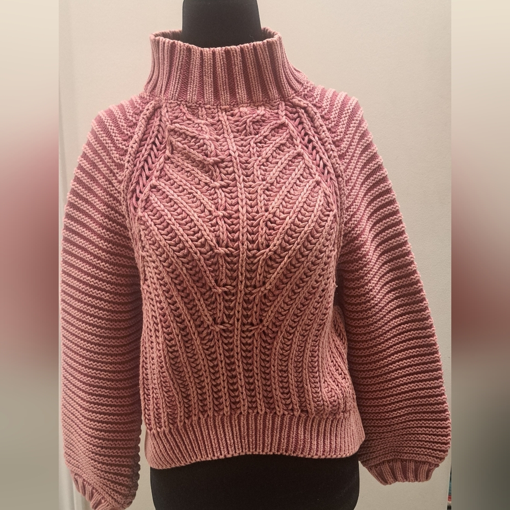 Free People 100% Cotton Cable Knit Sweater – Pink
